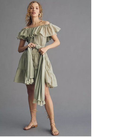 Anthropologie Erika Peña Off-The-Shoulder Tiered Mini Dress